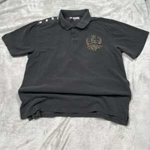 VTG Ecko Unltd Polo Shirt Mens 2XL Black Crest Embroidery Gothic S/S Shirt Y2K